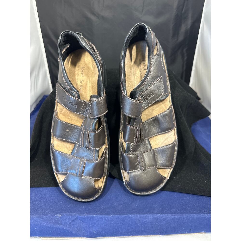 Josef Seibel Black Leather Fisherman Sandals Comfort Walking Flats 11.5